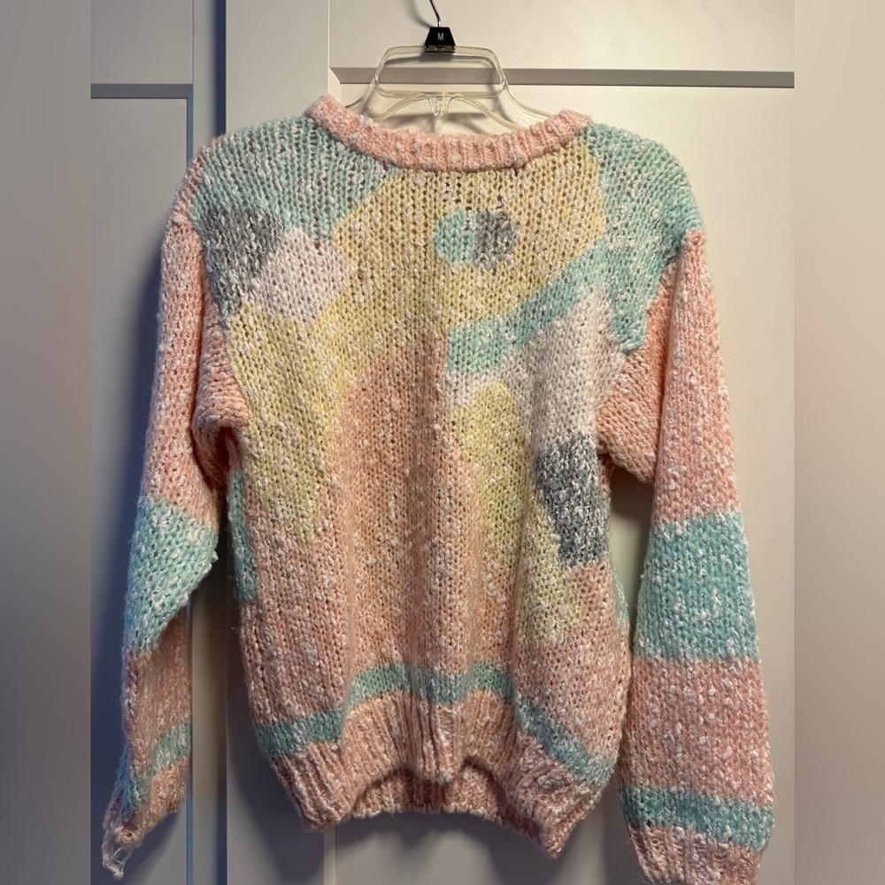 Pastel knit sweater Boucle sz M Whimsical Korean Soft Girl Demure Kawaii